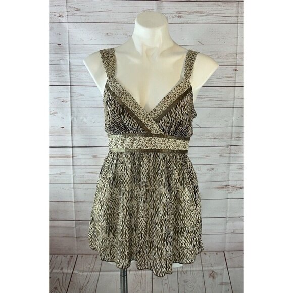 IZ Byer California Brown Patterned Sheer Wrap Tank Top womens large Tie in back - Picture 2 of 7